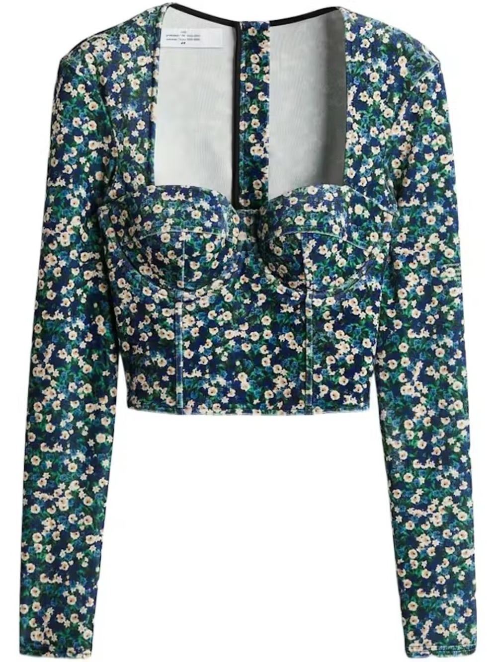 ROKH H&M Floral Long-Sleeve Bustier Crop Top